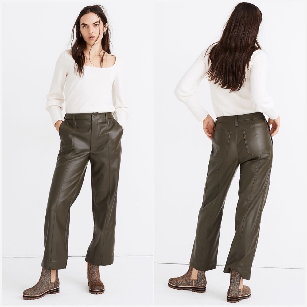 Madewell • slim emmett wide-leg pants in vegan leather in dried olive sz 26